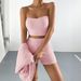 European And American Cross-Border Brushed Ribbed Women's Pajamas Long Sleeve Jacket Tube Top Shorts Three-Piece Set_ecoleips.com