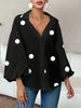 K New Niche Fashionable Polka Dot Semi Open Collar Design Loose Bubble Long Sleeved Top_ecoleips.com