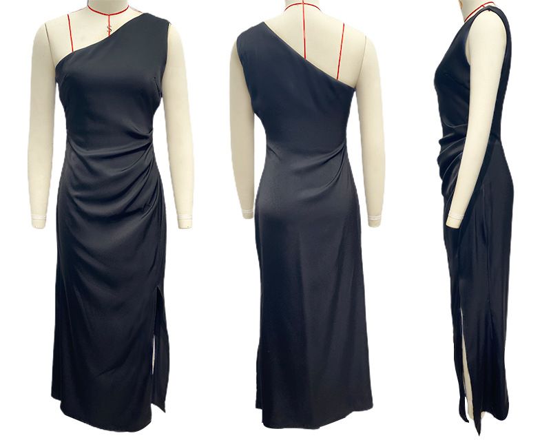K Temperament Slim Fit One Shoulder Socialite Style Slit Sexy Dress For Women_ecoleips.com