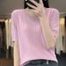 2026 New Summer V-neck Ice Silk Short-sleeved Knitted Sweater Women's Loose Thin Ice Silk T-shirt Women's Top Wholesale_ecoleips.com