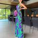 Women's Clothing Spring Temperament Commuting Sleeveless Large Swing Sling Type Printed Green High Waist Bodysuit_ecoleips.com