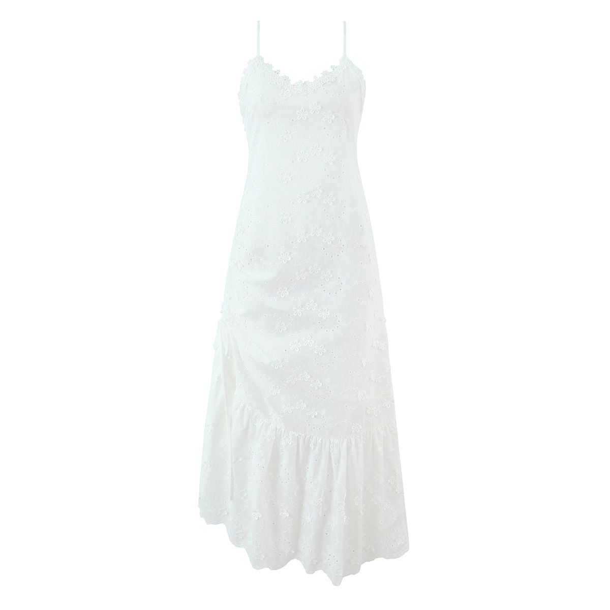 Floral Embroidered Cotton Sundress – Mid-Length Boho Dress (S/M/L, Adjustable Straps & Breathable Fit)_ecoleips.com
