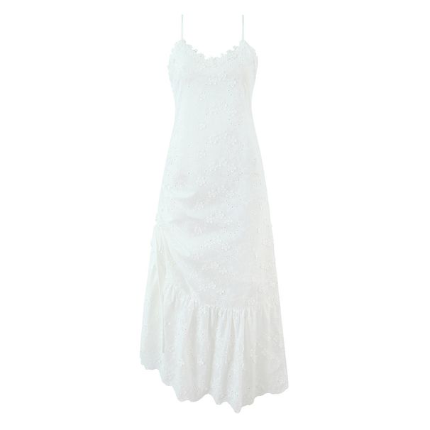 Floral Embroidered Cotton Sundress – Mid-Length Boho Dress (S/M/L, Adjustable Straps & Breathable Fit)_ecoleips.com