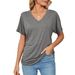 2026 European And American Cross-Border Trade Summer New Casual Pullover V-Neck Solid Color Loose T-Shirt Women's_ecoleips.com