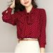 2024 Spring And Autumn New Women's Shirt, Green Polka Dot Shirt With Tie Collar, Long Sleeve Casual Cardigan, Thin Top_ecoleips.com