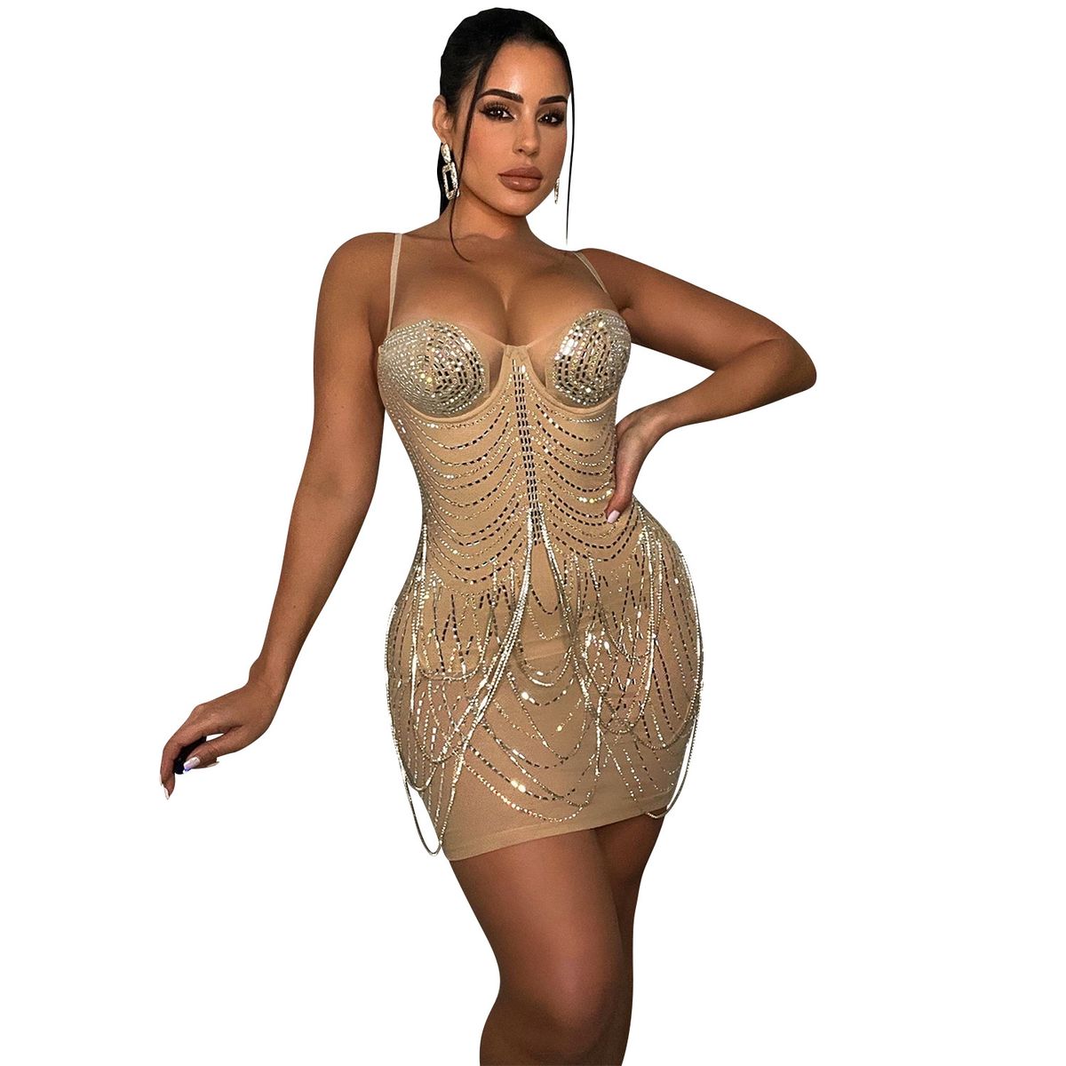 Women's fashion new products sexy nightclub hot diamond see-through suspender dress women's clothing_ecoleips.com