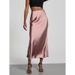 Fashionable Elegant Satin Texture Midi Skirt for Women Solid Color Glossy Draped European American Style Wholesale_ecoleips.com