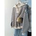 Real Shot Of Foreign Trade Hong Kong Half-zip Polo Collar Striped Sweatshirt For Women, Spring And Autumn Thin Loose_ecoleips.com