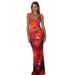 Women's Vacation Style Hot Girl Sexy V-neck Strap Polyester Printed Slim Fit Skirt Set_ecoleips.com