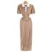 Women's Clothing Short Sleeved Polo Collar Knitted Dress For Women In Summer Slim And Elegant Slim Fitting In Mid Length Sweater Dress_ecoleips.com