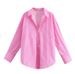 Women's European And American Style Striped Lapel Long Sleeve Loose Shirt Spring Autumn New Fashion Versatile Single Breasted Top_ecoleips.com