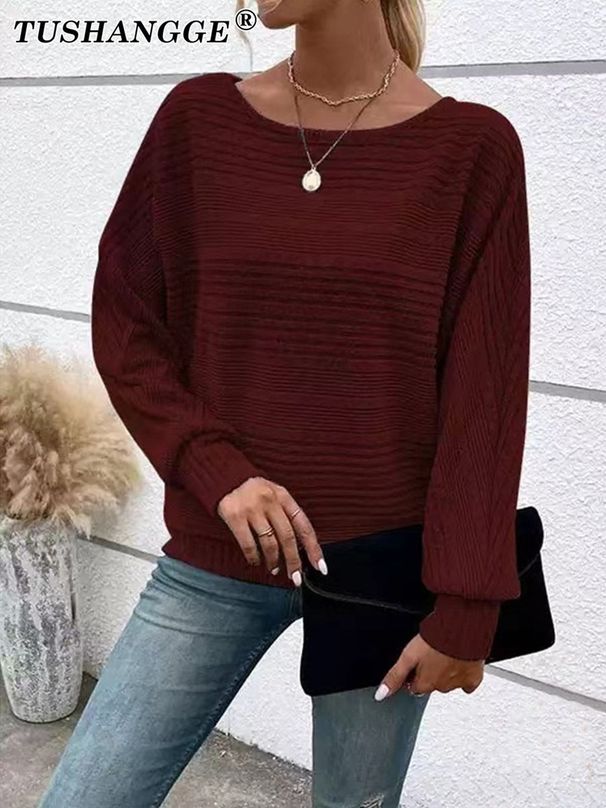 Women's Batwing Sleeve T-Shirt - Ribbed Texture, Oversized Dolman Style, Soft Polyester-Spandex Blend_ecoleips.com