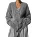 Women's V-Neck Cardigan Sweater Faux Mink Knit Open Front Coat, Oversized Loose Long Sleeve Soft Fall Winter Outerwear, Cozy Chic Casual Office Wear_ecoleips.com