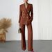 Women's Professional Blazer And Trousers Set - Solid Color Lapel Suit For Office Wear Elevate Professional Presence_ecoleips.com