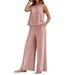 Women's Solid Color Sleeveless Top & Wide-Leg Pants Set - Comfortable Stretch Polyester Two-Piece Outfit For Casual Wear_ecoleips.com