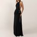 Fashion Draped Backless Slim Party Dress Sexy Diagonal Collar Metal Button Gown Elegant Sleeveless Hight Waist Solid Long Dress_ecoleips.com