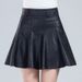 Verve 2025 New Short Women's Autumn Winter Slimming Plus Size A-line Pleated PU Leather Skirt_ecoleips.com