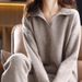 Korean Style Loose Collar Knit Set for Women Casual Simple Sweater And Wide Leg Pants Two Piece Outfit_ecoleips.com