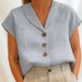 Women's V-Neck Button-Up Knit Cardigan – Lightweight Short-Sleeve Blouse, Solid Colors, Sizes S-Xxl_ecoleips.com