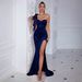 New Off-Shoulder Slit Long Dress Solid Color Sexy Evening Gown Fashion Style_ecoleips.com