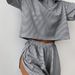 Aria Basics Aria Basics 2024 European And American Autumn Knitted Striped Pajamas Loose Short Sleeve Shorts Set Fashion Cross-Border Outdoor_ecoleips.com