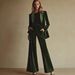 Elegant Velvet Blazer & Pants Set - Slim Fit Office Suit For Women, Professional Two-Piece Outfit (Green, Xs-Xxl, Polyester)_ecoleips.com