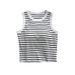 D29 Summer Thin Bra Cup Integrated For Women, Striped With Chest Pads, Wide Shoulder, Waist-Length Short Tank Top_ecoleips.com