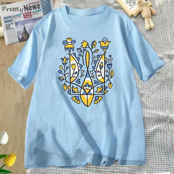 Ukrainian Trident T-shirt Women Men Cotton Ukraine T-Shirt Unisex Ukraine Graphic T Shirts Oversized Woman Clothing_ecoleips.com