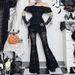 Elegant Sexy Cross Flocked Skirt Pants for Women Versatile European American Style Autumn 2024 New Arrival CF24374_ecoleips.com
