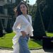 K Uniquely Designed Ruffled Hem With A Drag Down Hem, Women's Shirt With V-neck And Flared Sleeves, Beach Style Top_ecoleips.com