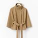 Women's Autumn And Winter New Fashion Solid Color Cape Stand Collar Button Belt Trench Coat_ecoleips.com