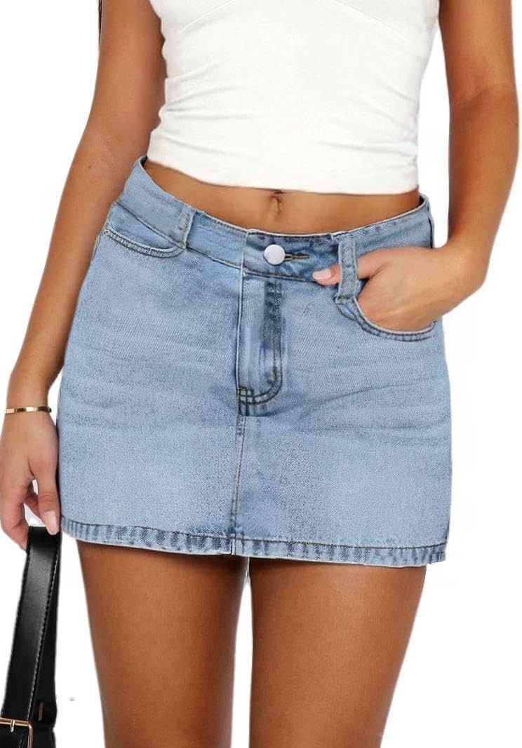 Denim Mini Skirt For Women Elegant Trendy Casual Slimming Washed Midi Skirt Cross Border Wholesale_ecoleips.com