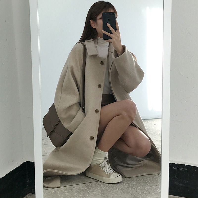 Korean Female Students Woolen Coat Single-breasted Long Autumn Winter Trendy Overcoat For Students New 2023ins First Love_ecoleips.com