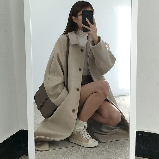 Korean Female Students Woolen Coat Single-breasted Long Autumn Winter Trendy Overcoat For Students New 2023ins First Love_ecoleips.com