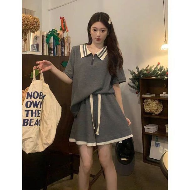 European Style Slimming Sports Two Piece Set for Curvy Women Casual Age Reducing Red Short Sleeved Shorts plus Size Summer_ecoleips.com