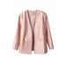 Silk Wool V-neck Blazer, Made Of Mulberry Silk, Without Buttons Or Placket, In An Old Money Style, Elegant And_ecoleips.com