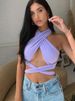 Women Strappy Cross Over Front Cut Out Halter Neck Sleeveless Backless Wrap Crop Top Bandage Vest Summer Sexy Tops Woman Clothes_ecoleips.com