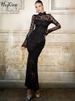 Hugcitar Black Long Sleeve Zip Up Patchwork Mesh Sexy Bodycon Maxi Dress 2024 Spring Women Fashion Outfits Festival Night Club_ecoleips.com