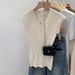 Women's Korean Style V Neck Sleeveless Knitted Vest Gentle Elegant Slim Fit Summer Top New 2026 Style_ecoleips.com