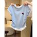 Women's Short Sleeve Crop Top – Color Blocked Mock Two-Piece Design With Ruffled Waist & Slim Fit_ecoleips.com