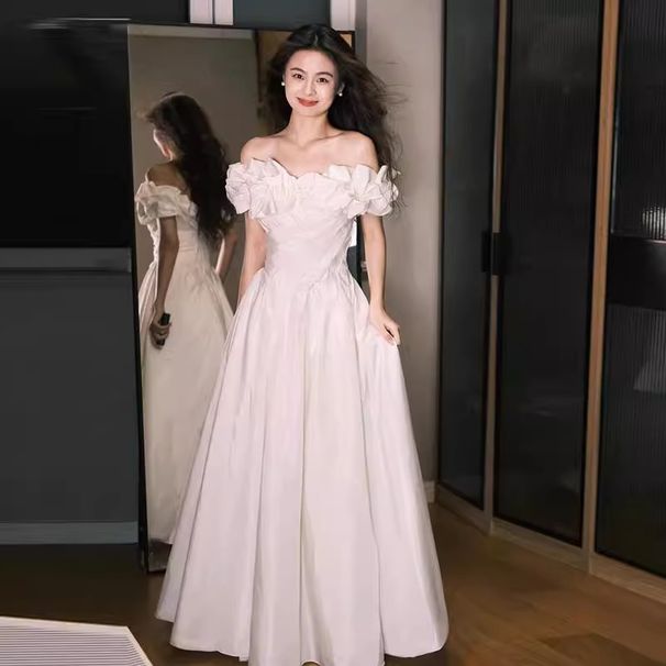 Engagement Evening High-End Light Luxury Niche Adult Ceremony French Style Socialite Banquet Robe Certificate White_ecoleips.com