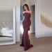 Women Strapless Tube Top Dress One Shoulder Sheer Decorated Corset Mermaid Hem Bodycon Cocktail Party Dress_ecoleips.com
