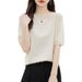2025 Summer New Women's Clothing Quilted Beads Ice Silk Short-sleeved Knitted Sweater T-shirt Women's Round Neck Thin_ecoleips.com