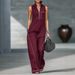K New Women's Stand-up Collar Sleeveless Casual Loose Bodysuit_ecoleips.com