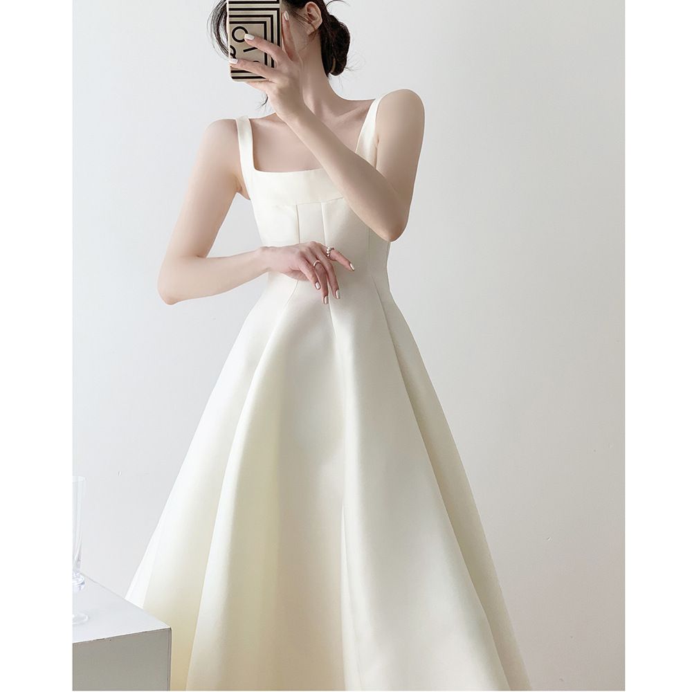 Spring New French-style Light Wedding Dress, Mid-length, Simple Ultra-fairy Satin, Suitable Daily Outings, Travel_ecoleips.com