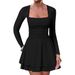 European And American Women's Fashion Export Hot Girl Slim Fit Square Neck Long Sleeve Winter High-End Feel_ecoleips.com