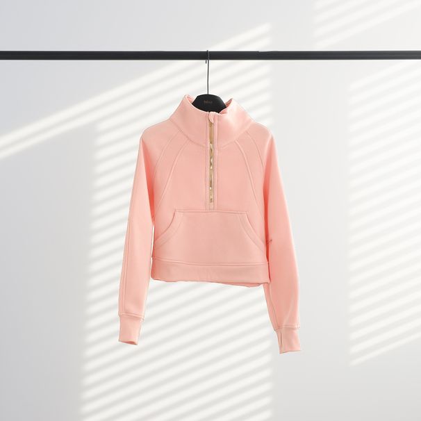 Scuba Women's High Neck Long Sleeve Sweatshirt Fleece Lined Sports Yoga Wear With Half Zipper Gold Zipper Loose Fit_ecoleips.com