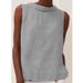 2025 Women's New Style Ladies Turn-down Collar Sleeveless Solid Color Cotton Linen Shirt_ecoleips.com