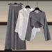 Women's Clothing Knitted Sweater Shirt Wide Leg Pants Three Piece Suit_ecoleips.com