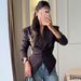 Elegant V-Neck Belted Blazer For Women - Slim Fit Tailored Long Sleeve Office Jacket With Waist Tie (White/Black/Burgundy/Brown, S/M/L/XL)_ecoleips.com